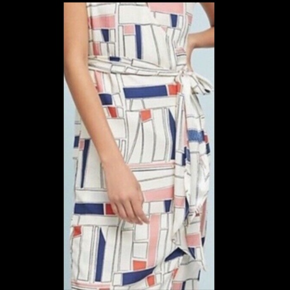 Anthropologie ivory blue red pink Silk WrapDress S - Picture 4 of 4